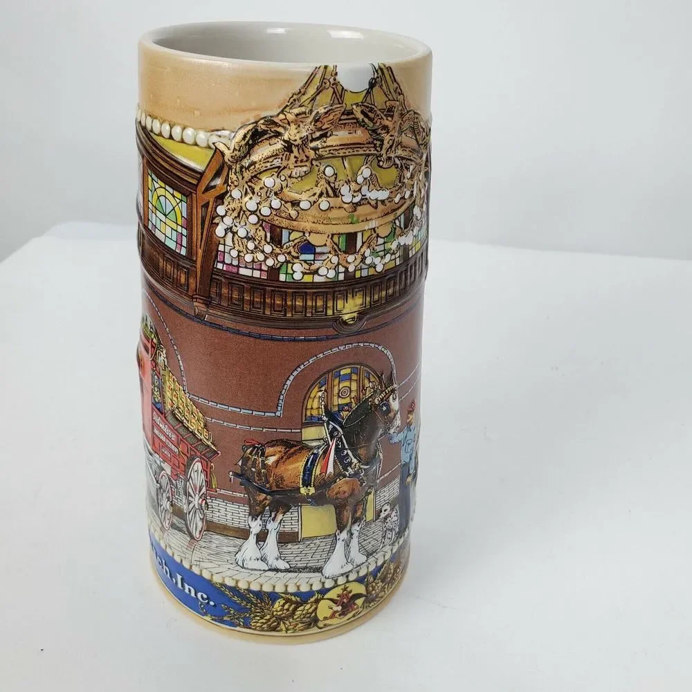 Vintage Budweiser Holiday Stables‎ Clydesdale Beer Stein Large Mug